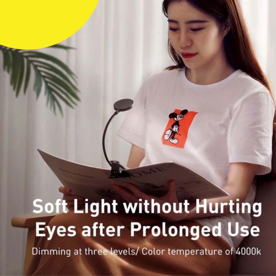 [Chính Hãng  - Sẵn] Đèn đọc sách mini 3 mức sáng, chân kẹp + pin sạc 350mAh 24h Baseus-New 100%