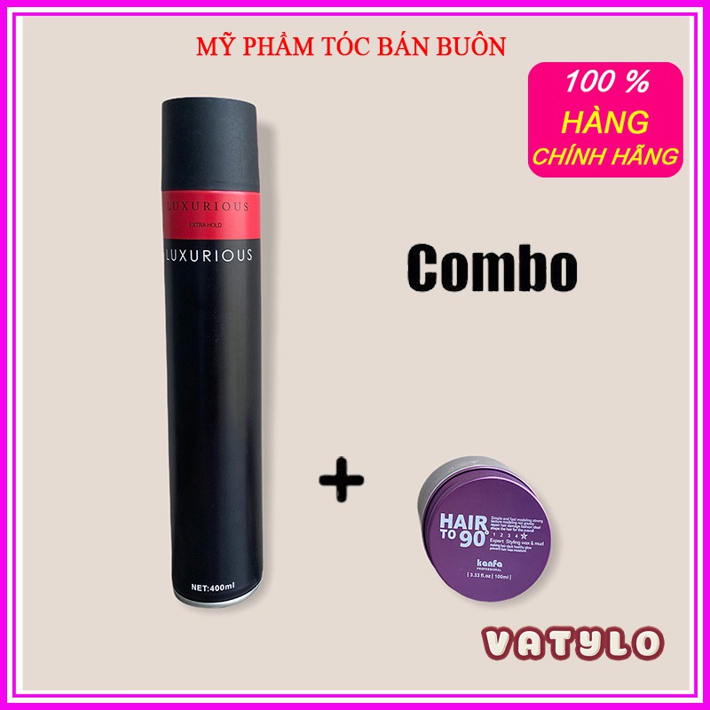 Gôm xịt tóc tạo kiểu nam LUXURIOUS hàng Nhật + SÁP VUỐT TÓC NAM Hair to 90 Kanfa cb05