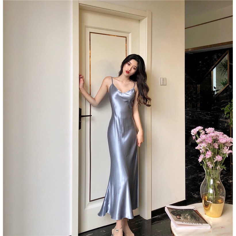 Đầm maxi dây lụa siêu sang chảnh 4 màu- u.w