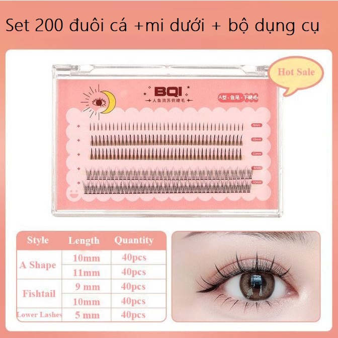 Set 200 chùm nối sợi mi giả 3in1 tặng kèm nhíp gắp + keo dán