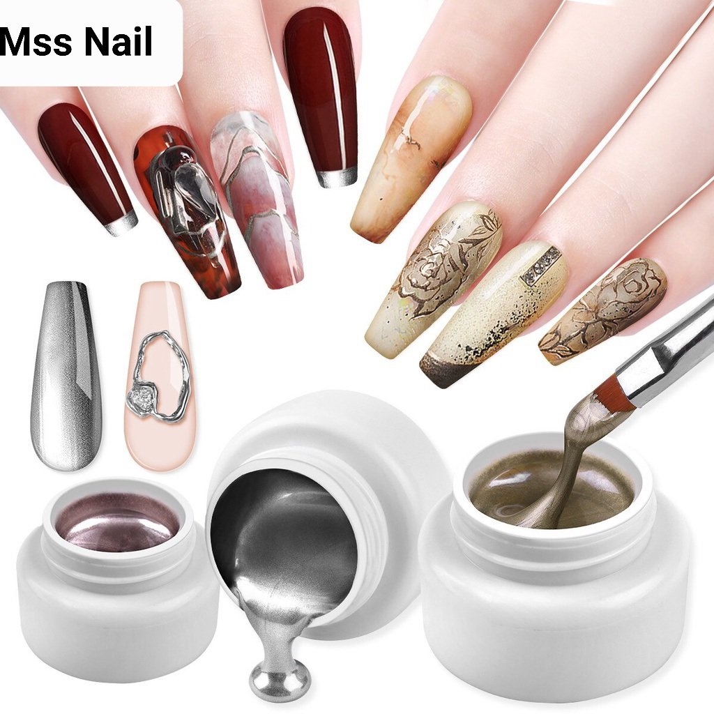 gel metan nail, nhũ siêu sáng, gel vẽ viền, tráng gương