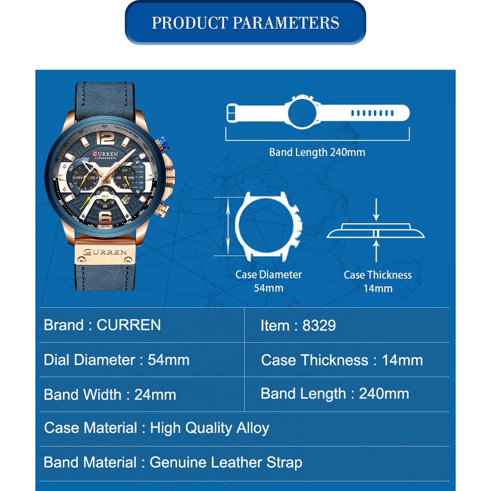 CURREN 8329 Fashion Men's Waterproof Watch Six-Pin Multi-Functional Large Dial Watch In Stock