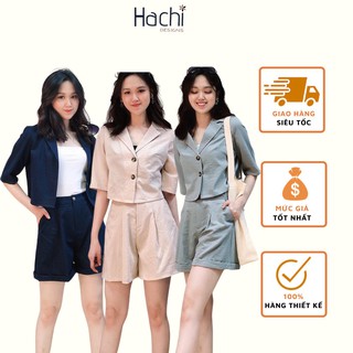 Sét Áo Khoác Blazer Và Quần Short Lưng Cao 4 Màu Hàng thiết kế Hachidesigns