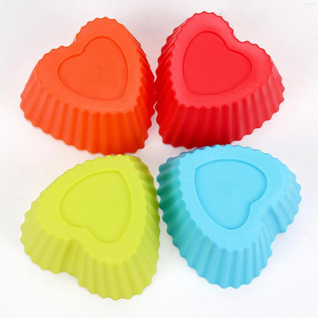 Set 6 Khuôn Silicon Làm Bánh Cupcake Hình Trái Tim Chống Dính