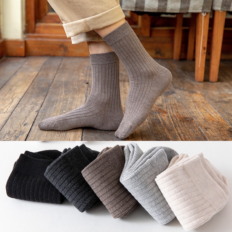 Tất nam công sở cổ cao đi giày vân dọc chất liệu cotton thấm hút mồ hôi chống hôi chân tạo cảm giác thoải mái HAMYN T043