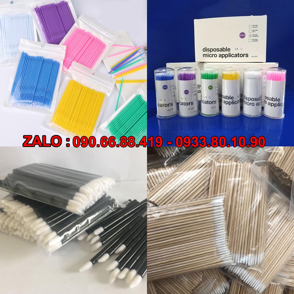 Set 100 cây Tăm bông phun xăm - Tăm tháo mi, tăm gỡ mi, que tháo mi - Set 50 cây chà mực