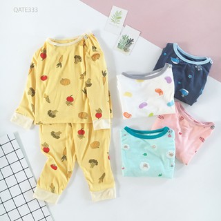 Bộ Thun Lạnh Dài Dài Tay Cho Bé, Vải Mát Nền Màu Họa Tiết Mới, Bộ Dài Tay Cho Bé Mặc Thu Đông NamKidShop (QATE333)
