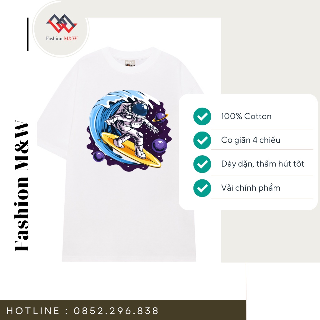 Áo Thun Phi Hành Gia Lướt Ván 100% Cotton, Áo Phông Form Rộng Unisex Cho Nam Và Nữ. .