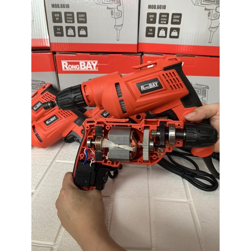 Máy khoan điện rongbay đầu 10ly bắn vít bắn tôn nhỏ gọn có chỉnh tốc làm nhôm