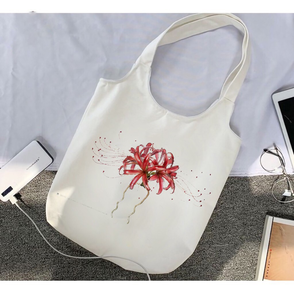 TÚI TOTE VẢI BỐ ĐEO VAI CANVAS BẦU IN HOA BỈ NGẠN