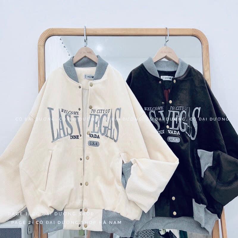 Áo Khoác Nữ Nhung Tăm Thêu Chữ LAS UNISEX, Áo Bomber Nữ Siêu chất
