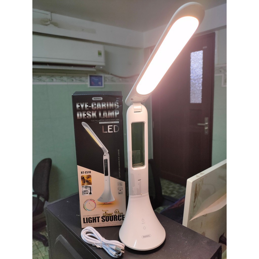 REMAX RT-E510 / E185 / E500 : Đèn bàn LED tích điện chống cận 3 chế độ sáng - Hiển thị Ngày,Giờ,Nhiệt độ và Có báo thức