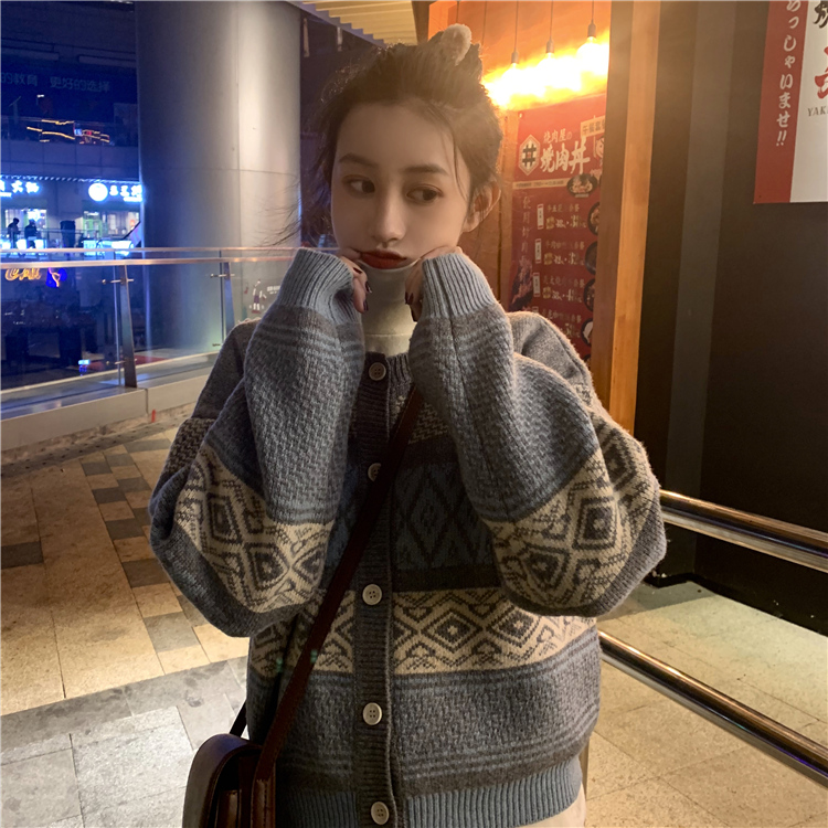 Áo len nữ Cardigan Vải Len Giữ Ấm Kiểu Retro Thời Trang Mùa Đông