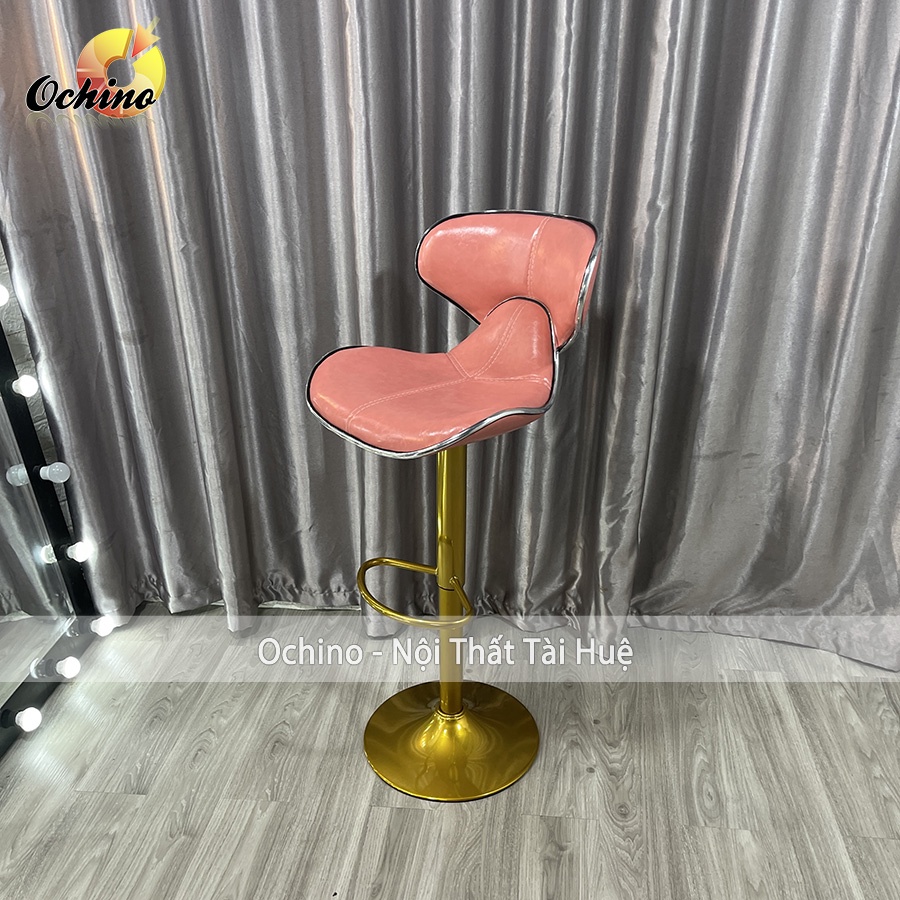 Ghế Bar, Ghế Trang Điểm Mẫu DA CÁ Chân Vàng K1 Sang Chảnh Điều Chỉnh Độ Cao 60/80 Và Xoay 360 Độ ( Có Sẵn)