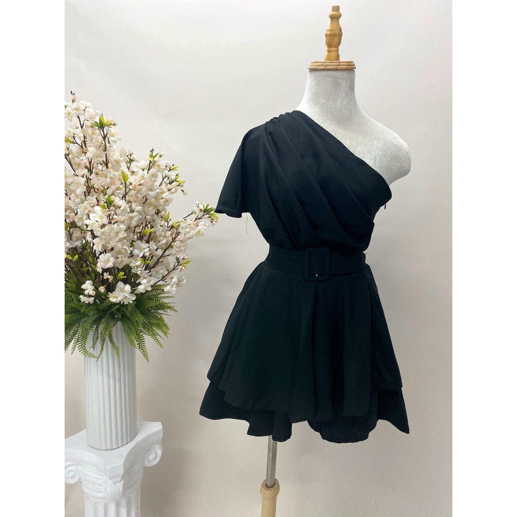 (VIDEO+HÌNH THẬT) Váy Đầm Lệch Vai + Belt ( TRẮNG+ĐEN ) | BigBuy360 - bigbuy360.vn