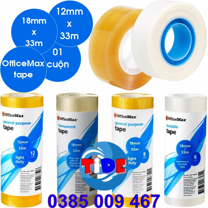 Băng dính trong cao cấp VPP rộng 12mm/18mm x dài 33m – Hàng Office Max của New Zealand – Băng keo VPP, Băng keo dán tiền