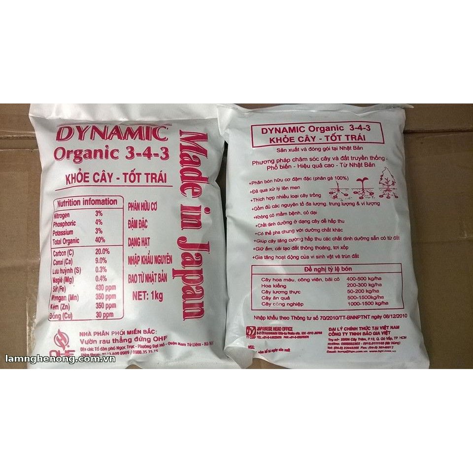 phân gà nhật dynamic 3-4-3 gói 1kg nhập khẩu-  chuyên dụng.