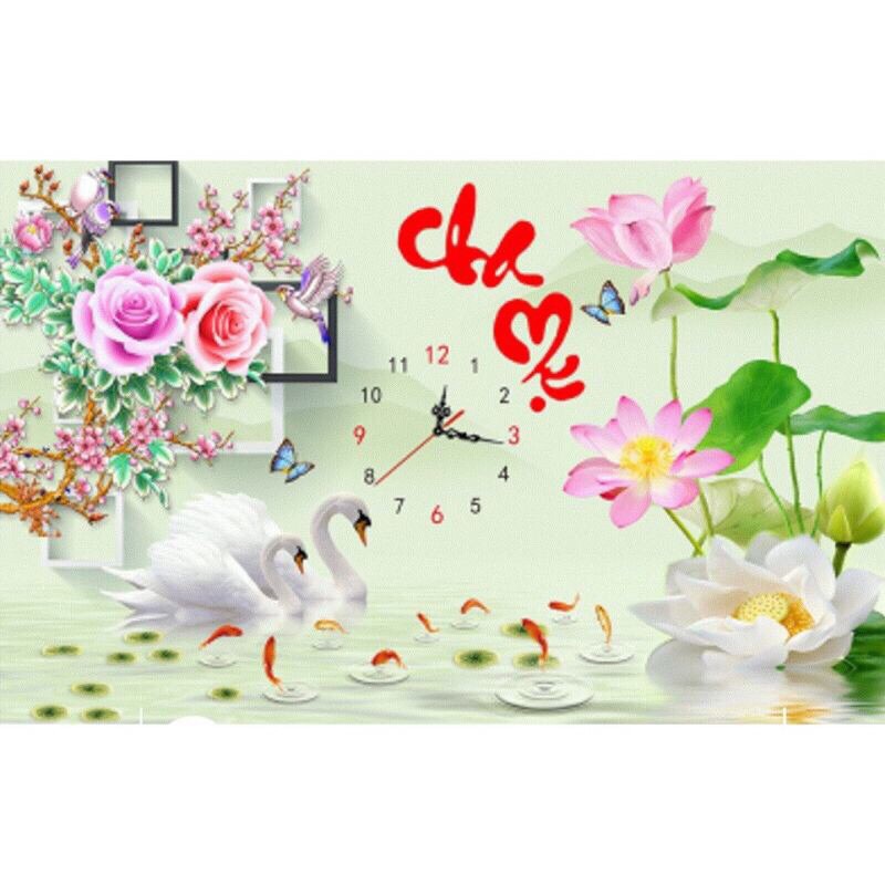 Tranh đính đá Đồng Hồ Cha Mẹ Lg1634 (75x50) chưa đính