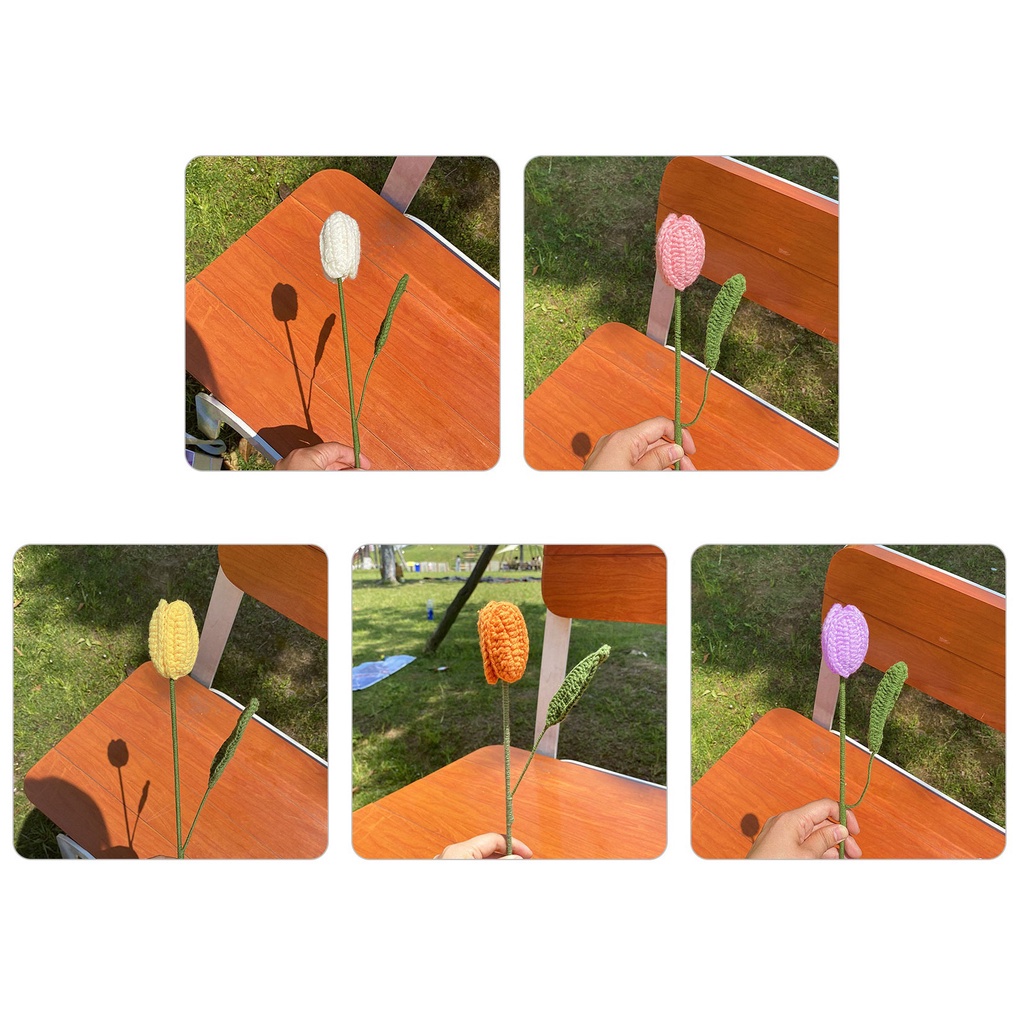 Bó Hoa Tulip Đan Móc Thủ Công Dành Cho Trang Trí/ Làm Đạo Cụ Chụp Ảnh