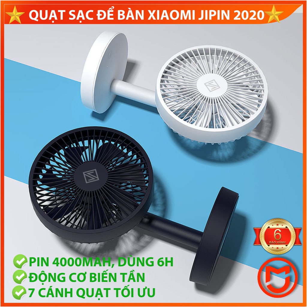 ✅[MỚI 2020] Quạt tích điện, để bàn XIAOMI JIPIN, 4 chế độ gió, 7 cánh quạt, dung lượng 4000 mah thời gian dùng tới 12H