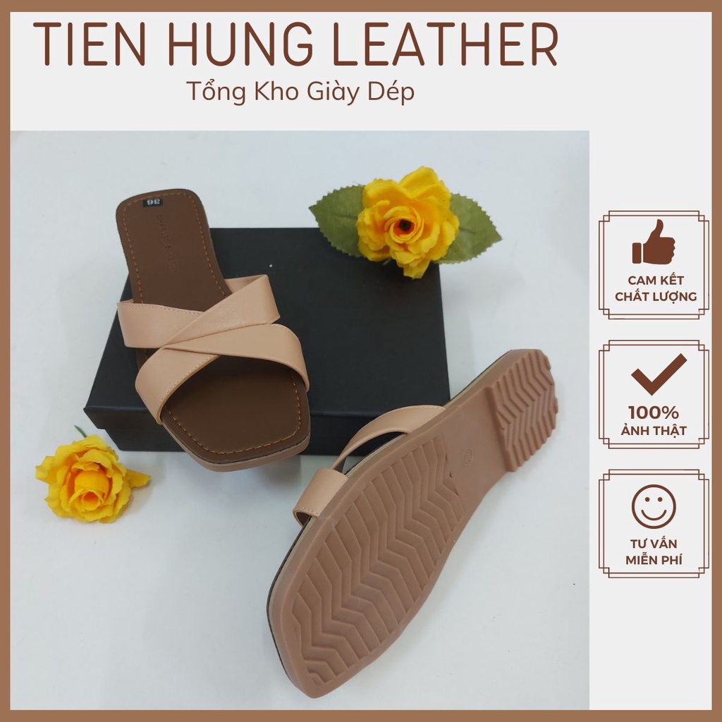 Xăng đan nữ đế bằng, dép sandal quai chéo da đẹp thời trang TH0008