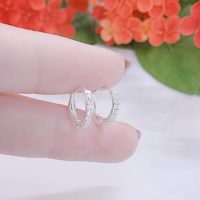 Khuyên tai bạc Khuyên tròn sát tai đính đá mẫu bấm 8mm -10mm Van Jewelry V10075