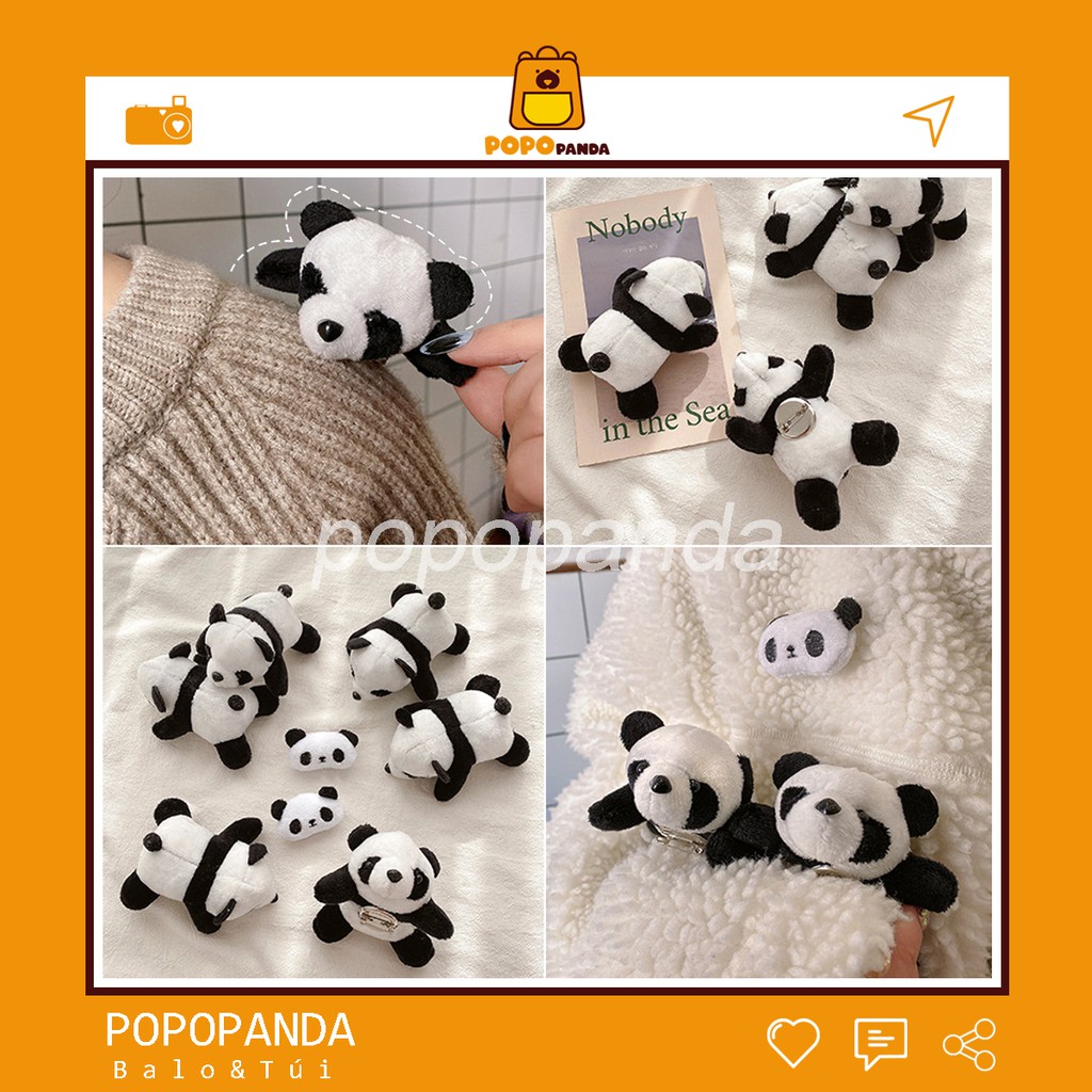 Khuy cài balo bằng bông siêu xinh hình gấu trúc panda dễ thương vô đối Popopanda
