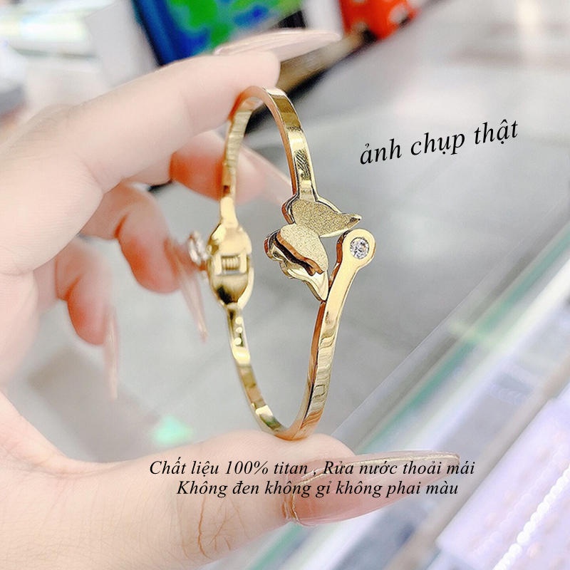 Vòng tay titan nữ không gỉ hình bướm phun cát lấp lánh thời trang sang trọng