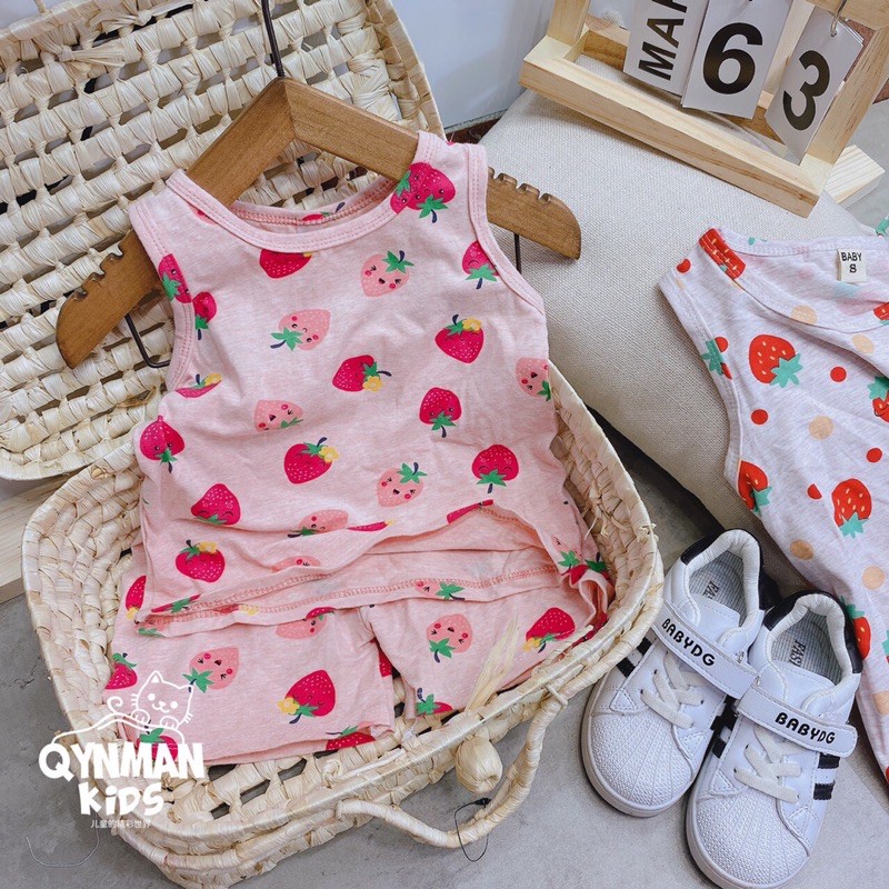 Bộ ba lỗ bé gái BABY quảng châu chất cotton tàu nhiều màu hình dễ thương cho bé 7-18kg mã QATE A012