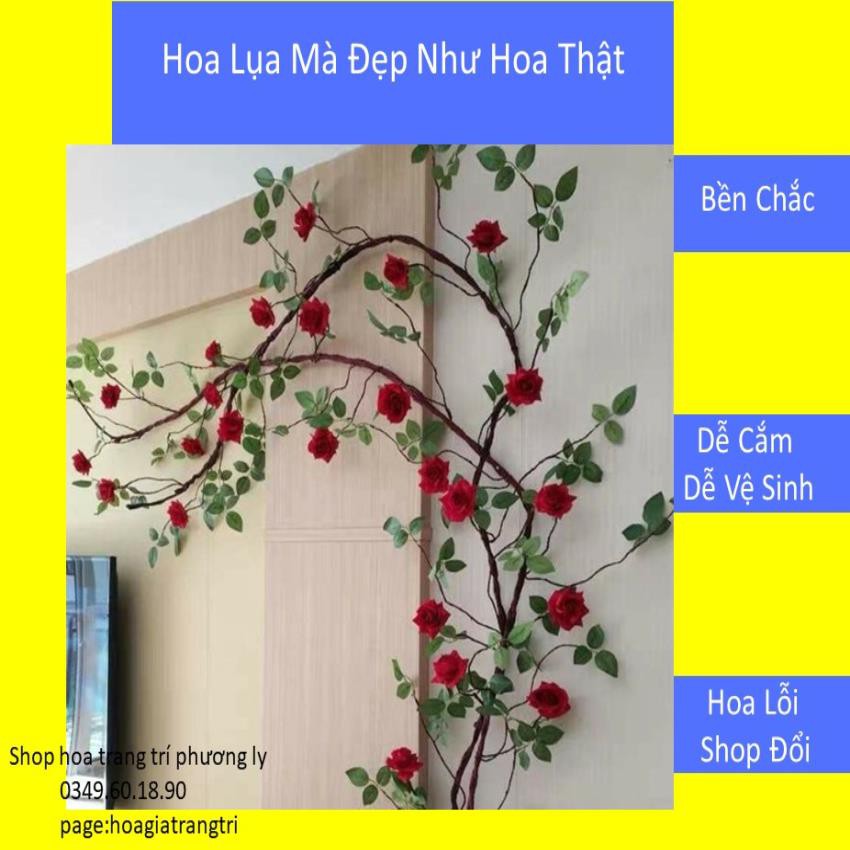 Hoa lụa cao cấp💖𝑭𝑹𝑬𝑬𝑺𝑯𝑰𝑷💖dây hồng leo trang trí cao cấp thân giống thật loại 1