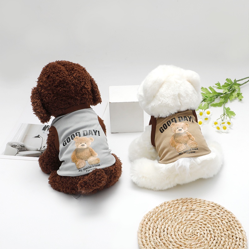 Áo Thun Cotton In Hình Gấu Hoạt Hình Dễ Thương Cho Thú Cưng Size Nhỏ/Vừa Tzu XS-XXL