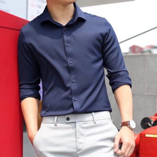 Áo sơ mi hàn quốc đẹp nam công sở dài tay áo kiểu Xanh Than LSM007