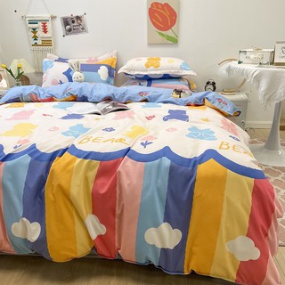 Bộ Drap & Chăn Phao Cotton Poly Thỏ Mây Cầu Vồng