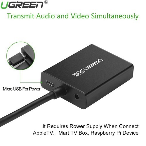 Cáp chuyển đổi HDMI sang VGA Ugreen 40212 Hỗ Trợ Audio và Nguồn Phụ