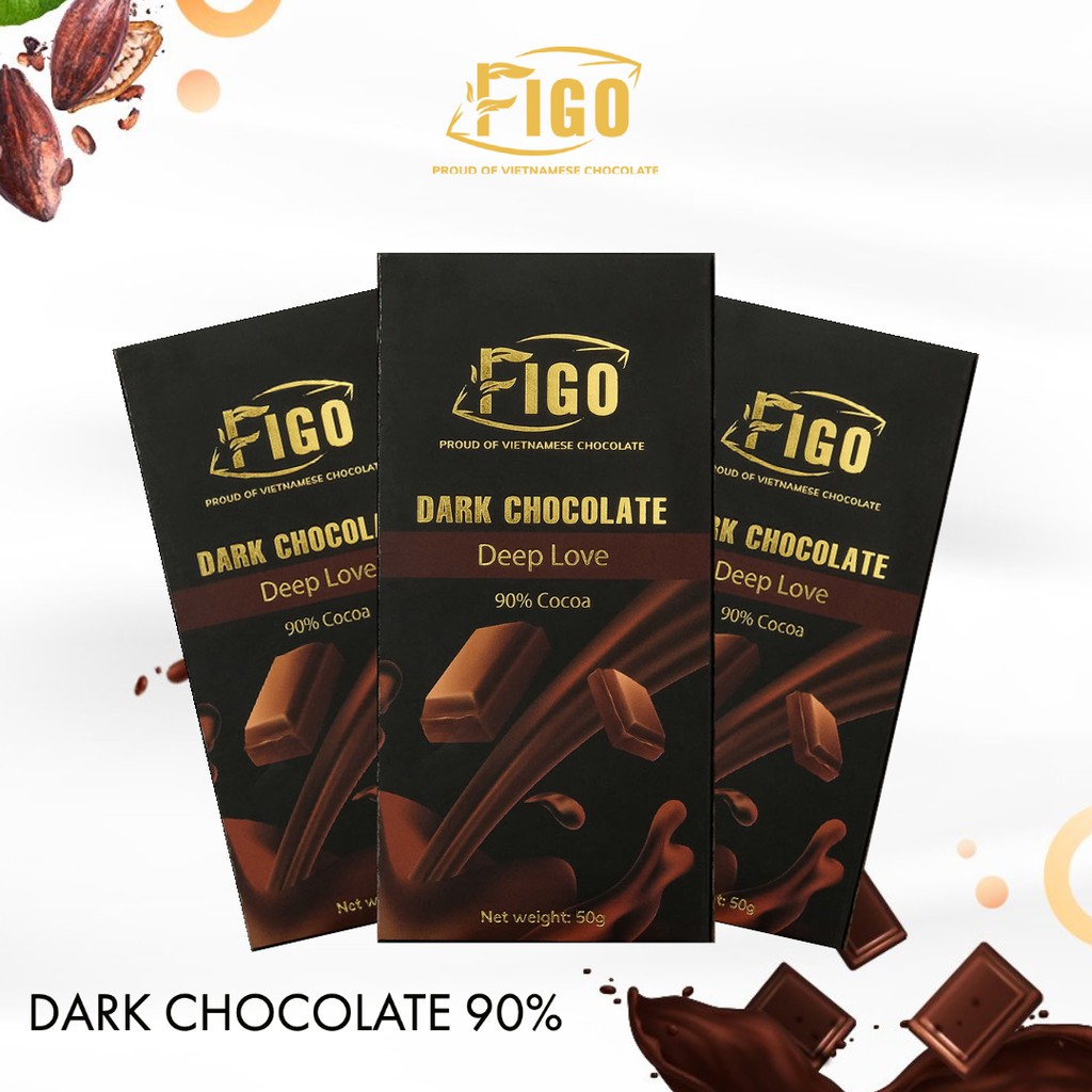 [COMBO 3 HỘP 50G- Tặng quà kèm] Kẹo socola đen đắng 90% cacao ít đường 50g FIGO, thực phẩm ăn kiêng