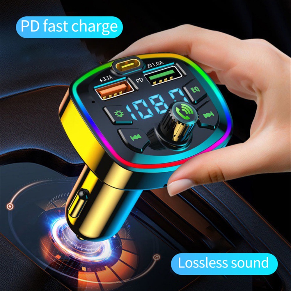 Tẩu Sạc Nhanh Mp3 / Dual Usb Qc 3.0 + Pd Type C Kết Nối Bluetooth 5.0 Cho Xe Hơi
