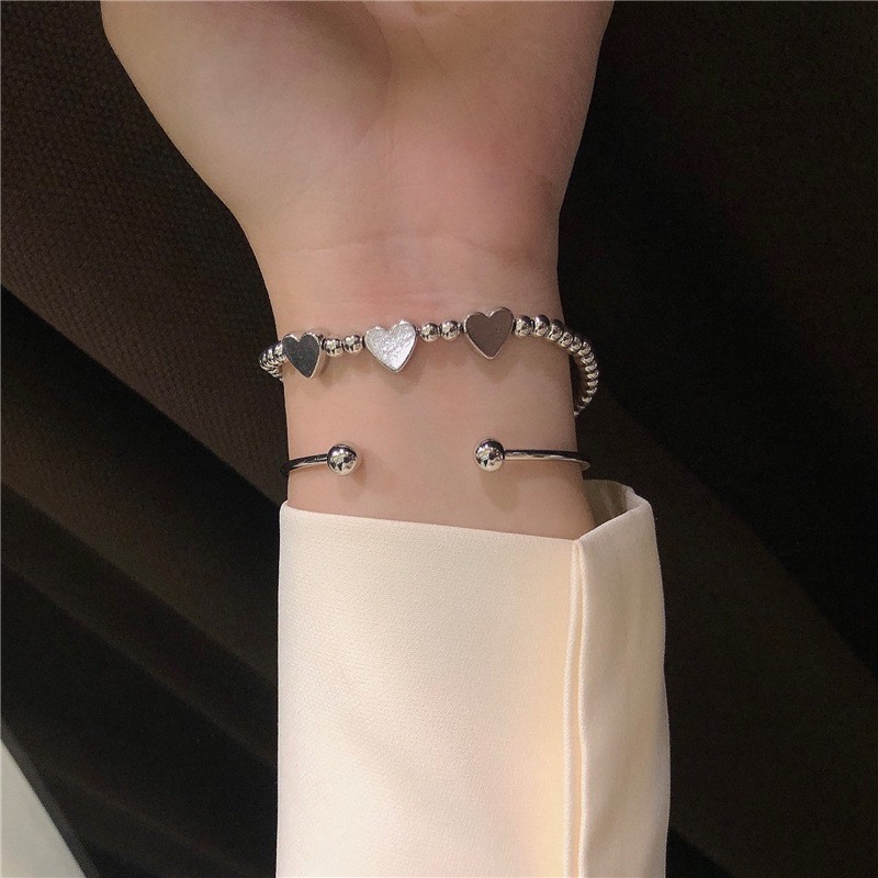 Vòng Đeo Tay Hai Lớp Xỏ Hạt Hình Trái Tim Bằng Kim Loại Phong Cách Pháp Đơn Giản Thời Trang Cho Nữ | BigBuy360 - bigbuy360.vn