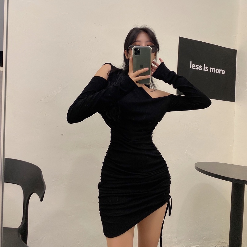 Đầm thun lệch vai ôm body Emilyshop ulzzang