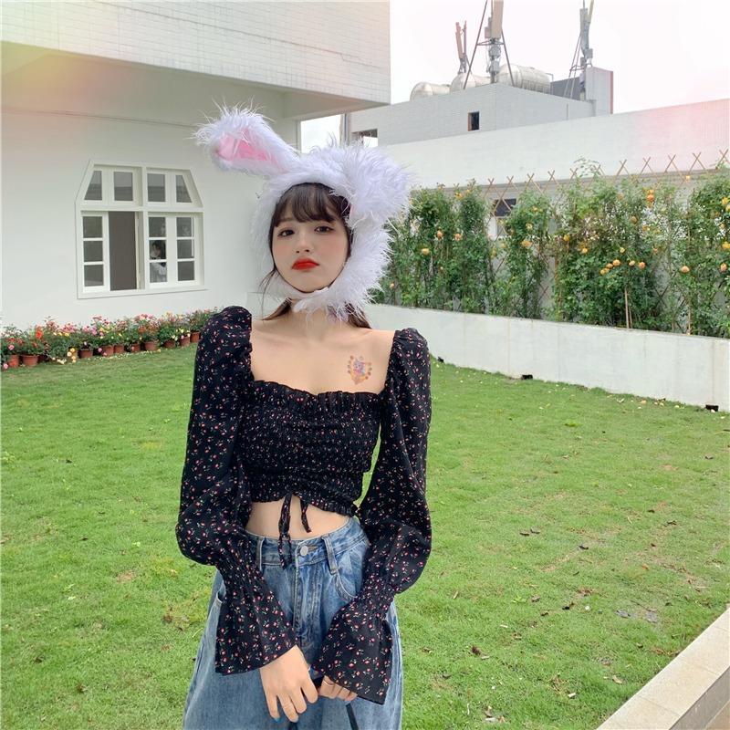 Áo Sơ Mi Chiffon Cổ Vuông In Họa Tiết Hoa Phong Cách Pháp Thời Trang Mùa Hè 2022 Cho Nữ