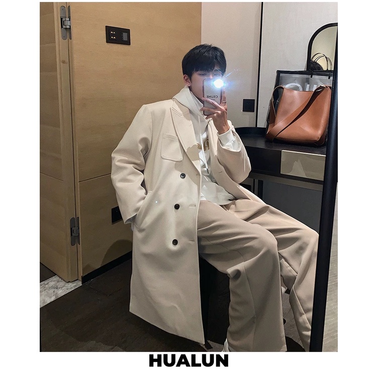 Áo khoác dạ măng tô dáng dài nam túi ngực Menstore90