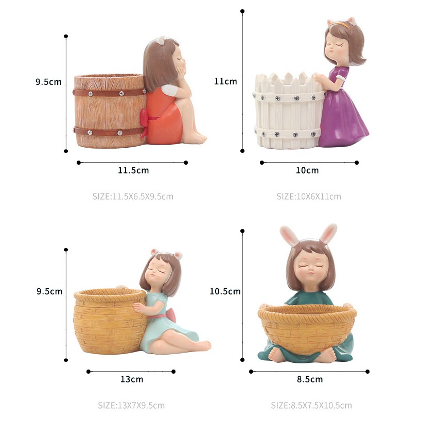 Chậu Trồng Cây Hình Cô Gái Hoạt Hình Dễ Thương - Lọ Hoa Cô Gái Ôm Giỏ Đáng Yêu