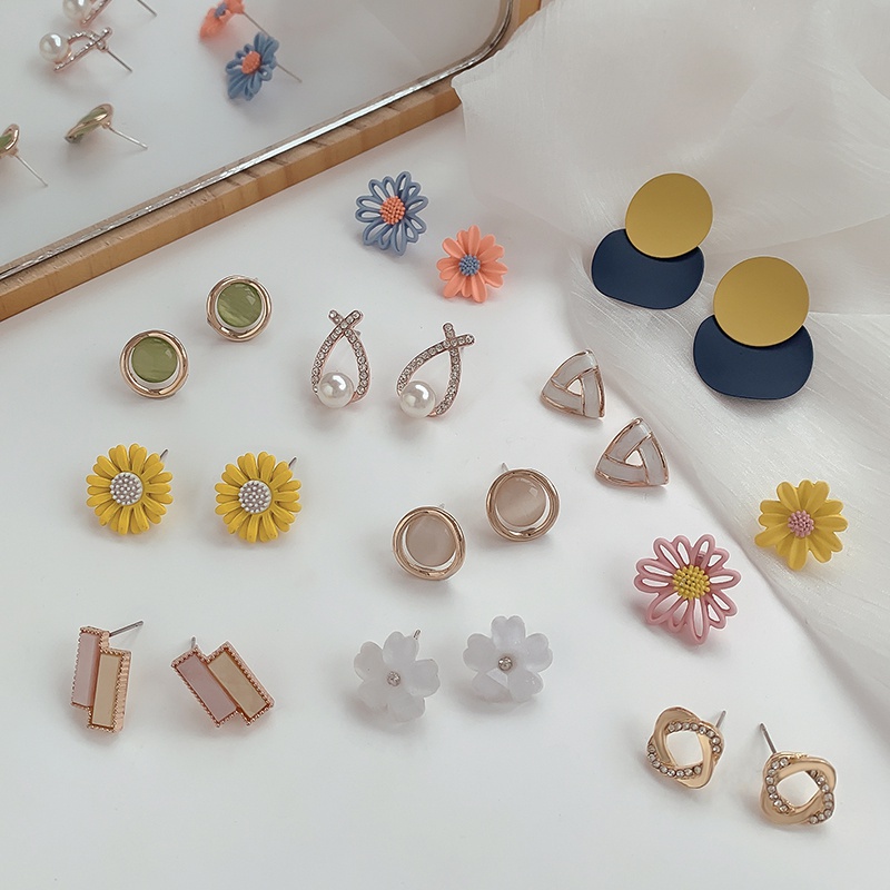 Khuyên Tai Mạ Bạc Thiết Kế Đơn Giản Đa Dạng Phong Cách Hàn Quốc