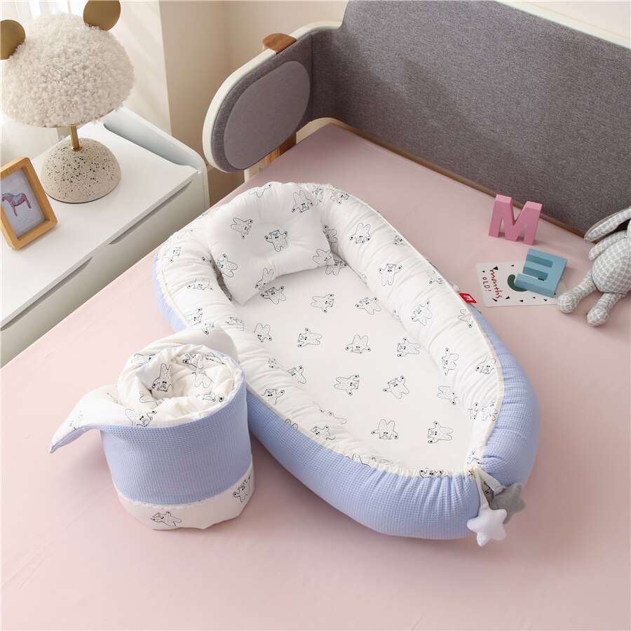 Cũi trẻ em bằng bông Lounger Baby Nest Co-Sleeping Sơ sinh Nệm Nệm có thể giặt Đệm có thể giặt được Giường cho trẻ sơ sinh di động với Gối & Chăn