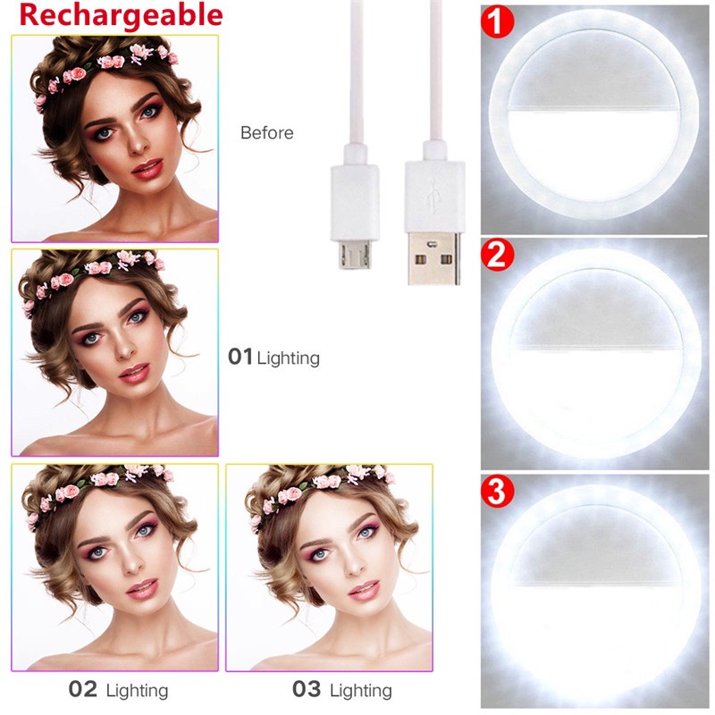 Vòng đèn LED Licer 3 chế độ có thể điều chỉnh gắn điện thoại để chụp ảnh