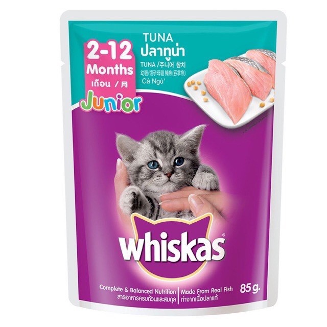 FREESHIP ĐƠN 50K_Thức ăn Whiskas vị cá ngừ Lna cho mèo con cao cấp 85g