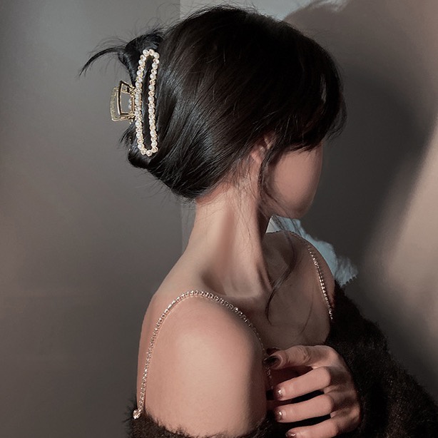 Kẹp tóc kim loại đính đá rhinestone ngọc t.r.a.i nhân tạo (KT66)