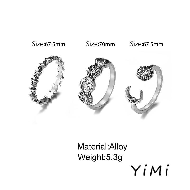 [mo] Bộ 3 Nhẫn Hình Ngôi Sao Mặt Trăng Sáng Tạo Phong Cách Retro