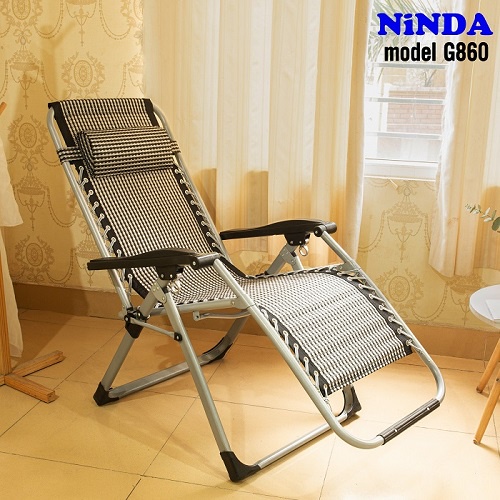 Ghế xếp thư giãn NiNDA G860 cao cấp dùng cho bãi biễn, khu nghỉ dưỡng, văn phòng, câu cá dã ngoại, khoá sắt, khung thép