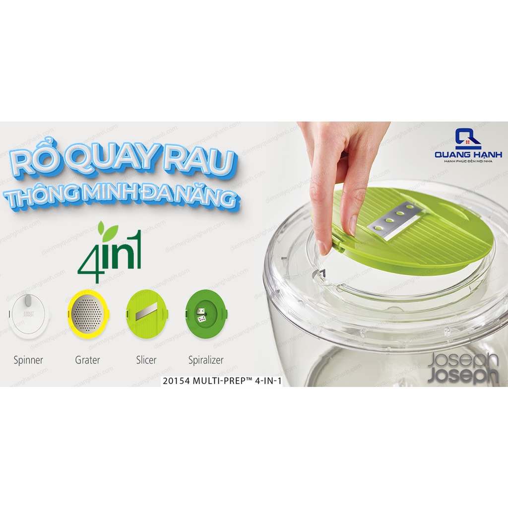 Rổ quay rau Joseph Joseph 20154 Multi-Prep™ 4 in 1, đa năng, quay salad, cắt xoắn ốc, bào và cắt lát