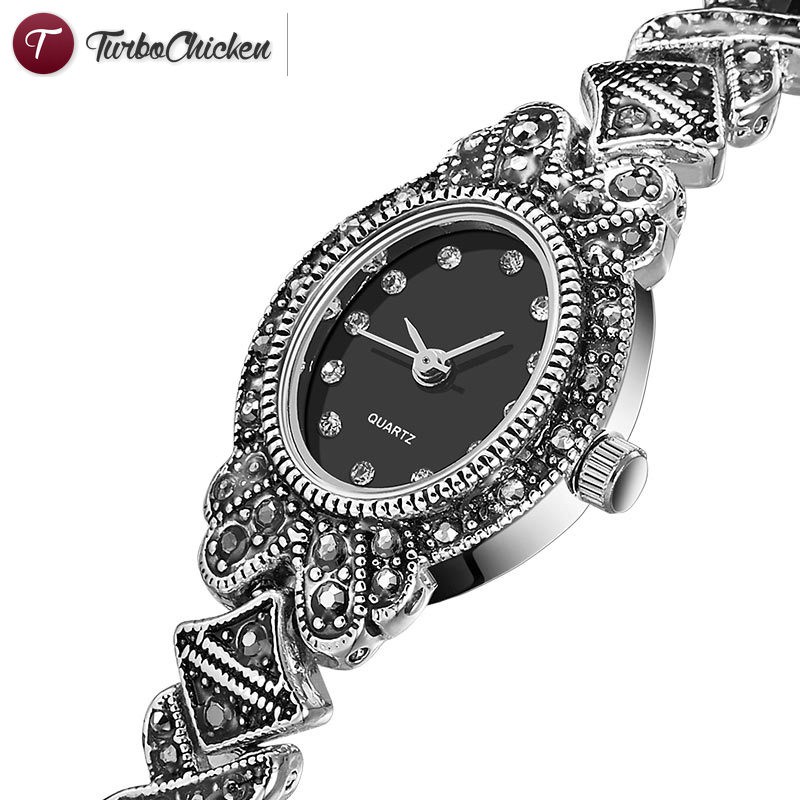 Đồng hồ nữ dây kim loại mặt đính đá phong cách vintage